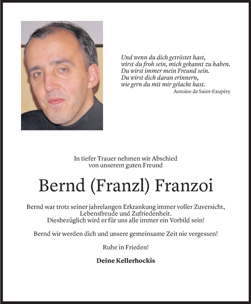  Todesanzeige für Bernd Franzoi vom 11.07.2025 aus Vorarlberger Nachrichten