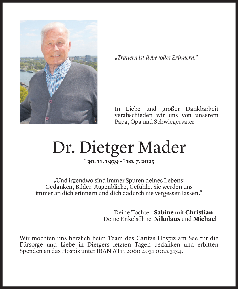  Todesanzeige für Dietger Mader vom 15.07.2025 aus Vorarlberger Nachrichten