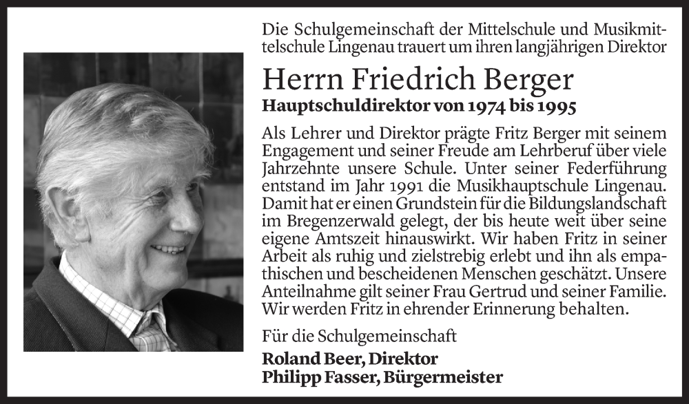  Todesanzeige für Friedrich Berger vom 19.08.2025 aus Vorarlberger Nachrichten