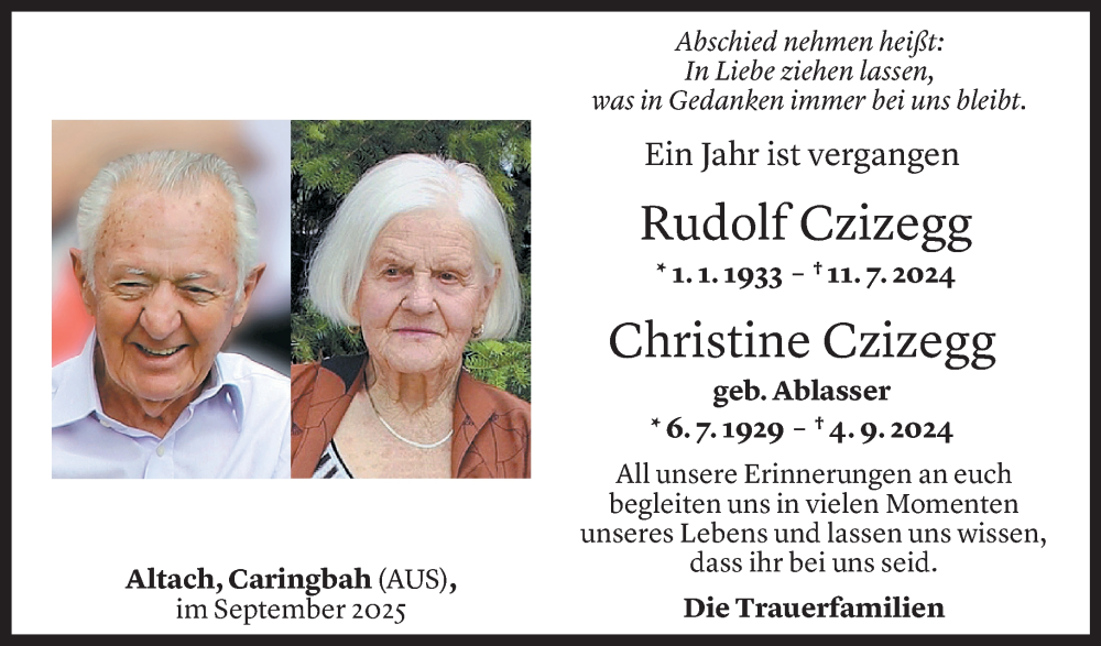  Todesanzeige für Christine Czizegg vom 03.09.2025 aus Vorarlberger Nachrichten