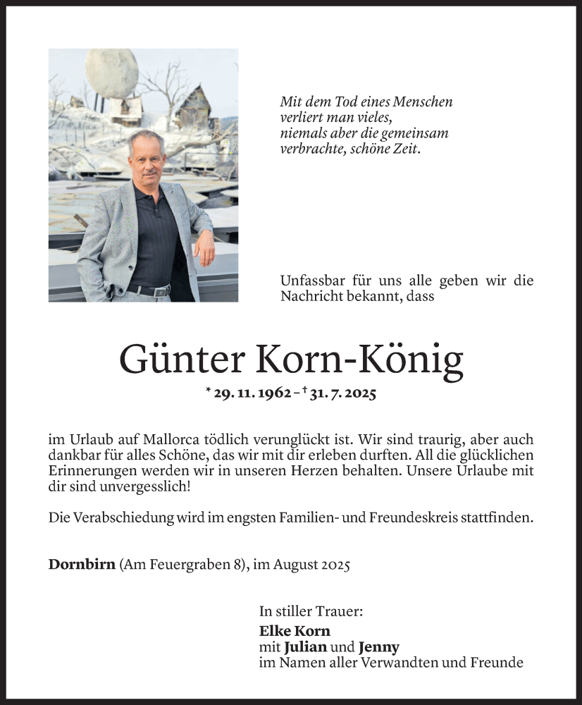  Todesanzeige für Günter Korn-König vom 09.08.2025 aus Vorarlberger Nachrichten
