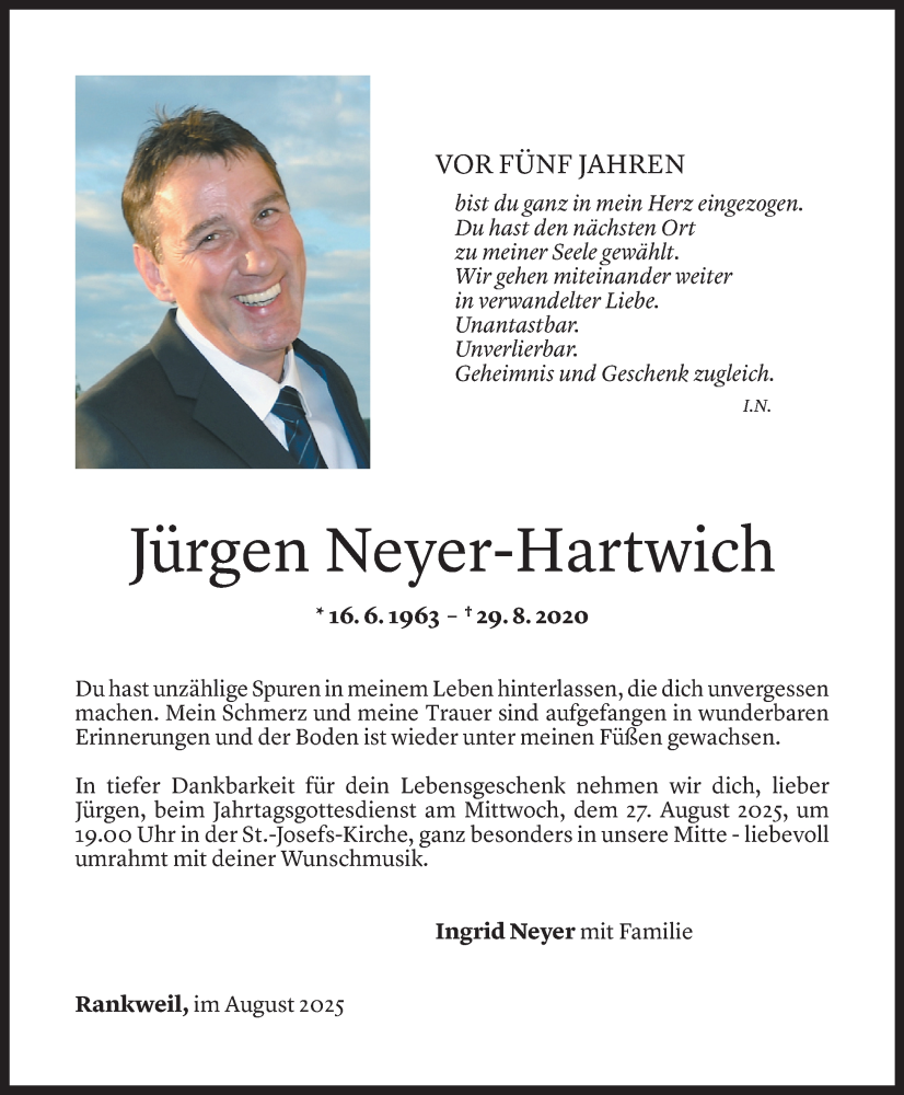  Todesanzeige für Jürgen Neyer-Hartwich vom 22.08.2025 aus Vorarlberger Nachrichten
