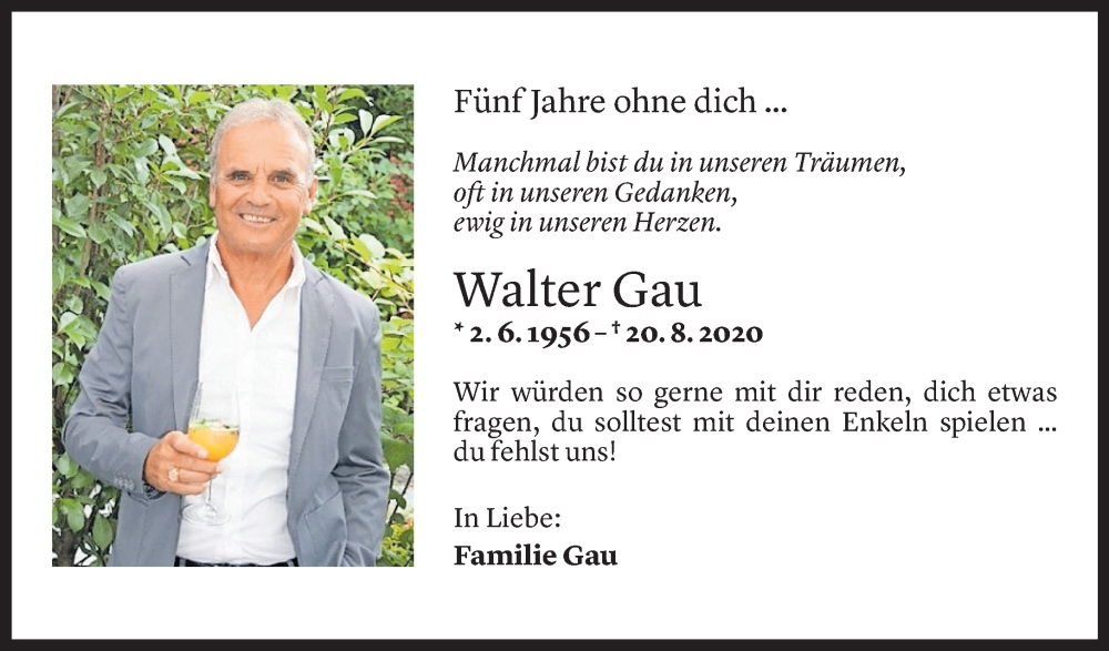  Todesanzeige für Walter Gau vom 17.08.2025 aus Vorarlberger Nachrichten