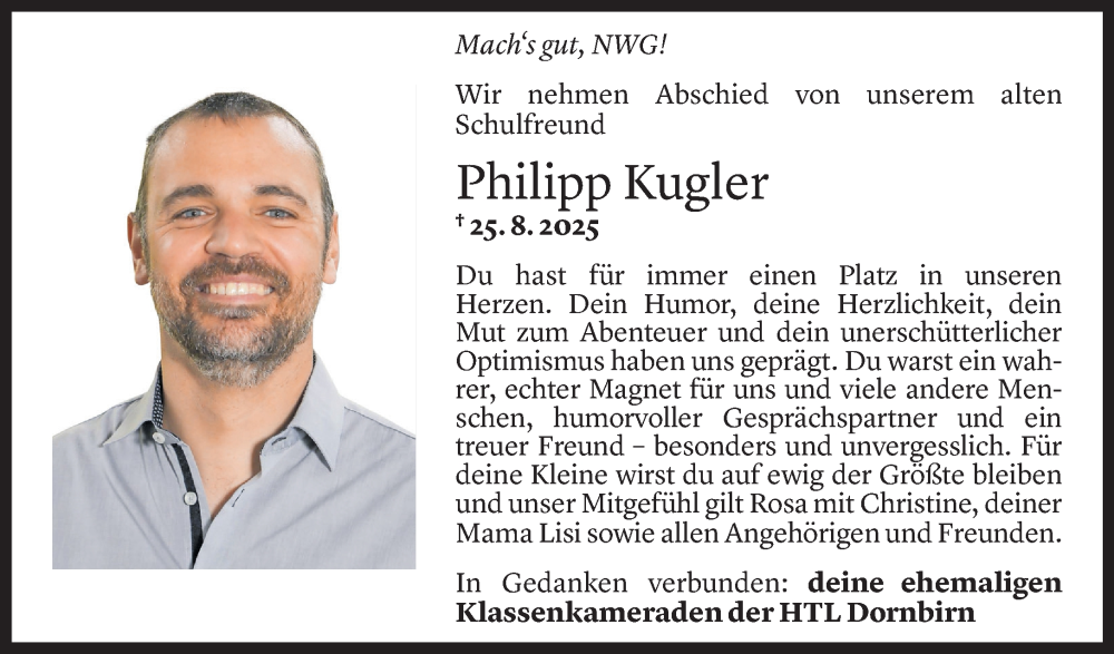  Todesanzeige für Philipp Kugler vom 28.08.2025 aus Vorarlberger Nachrichten