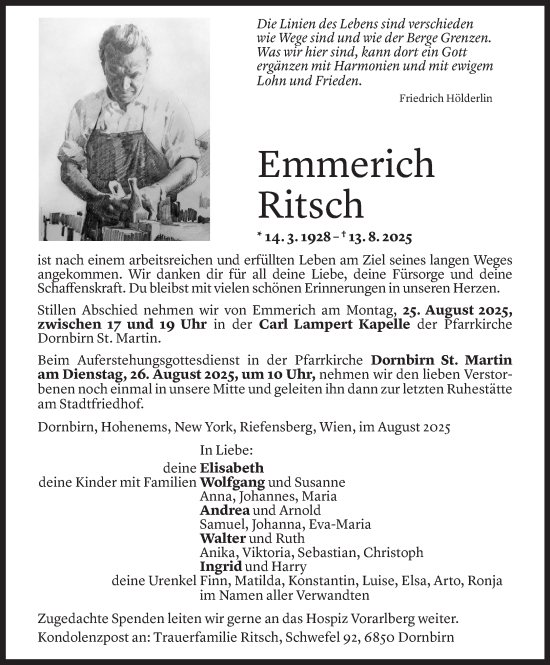 Todesanzeige von Emmerich Ritsch von Vorarlberger Nachrichten