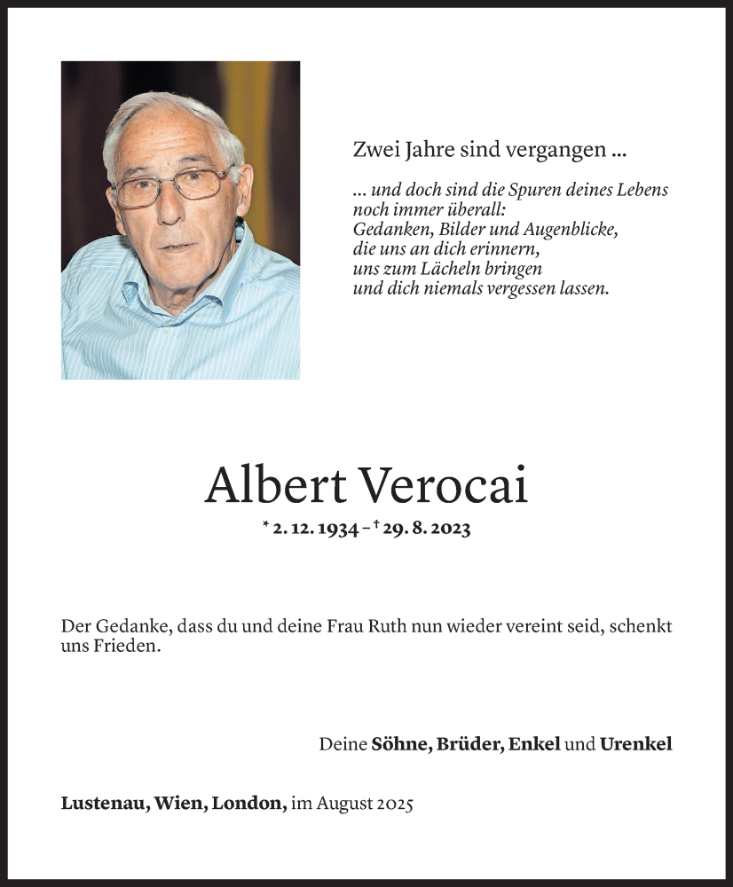  Todesanzeige für Albert Verocai vom 25.08.2025 aus Vorarlberger Nachrichten