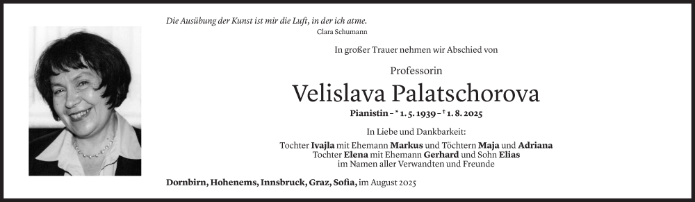  Todesanzeige für Velislava Palatschorova vom 09.08.2025 aus Vorarlberger Nachrichten