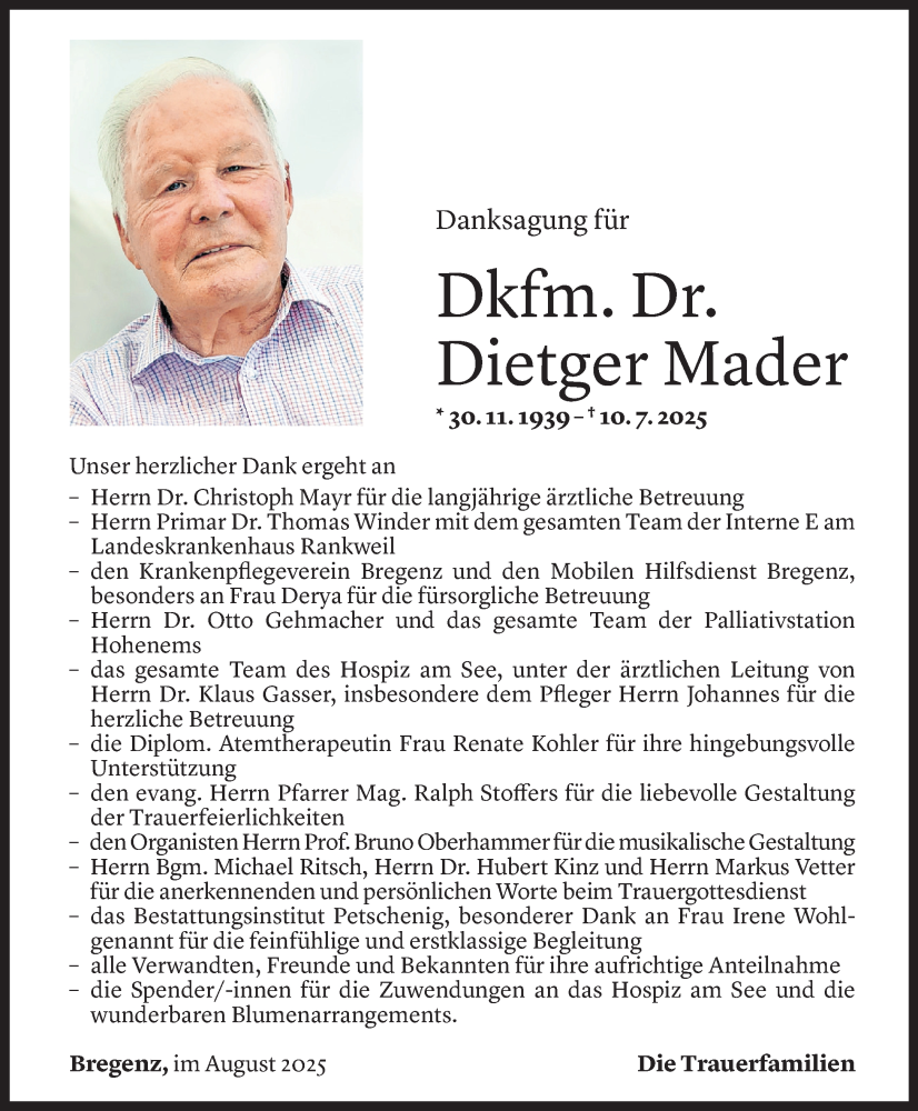  Todesanzeige für Dietger Mader vom 07.08.2025 aus Vorarlberger Nachrichten