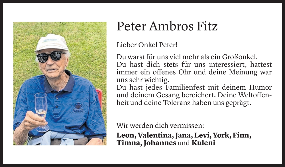  Todesanzeige für Peter Ambros Fitz vom 05.08.2025 aus Vorarlberger Nachrichten