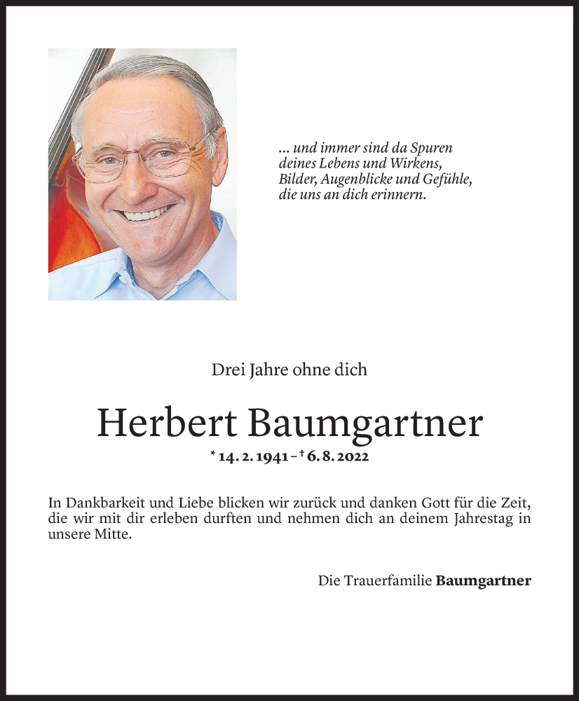  Todesanzeige für Herbert Baumgartner vom 05.08.2025 aus Vorarlberger Nachrichten