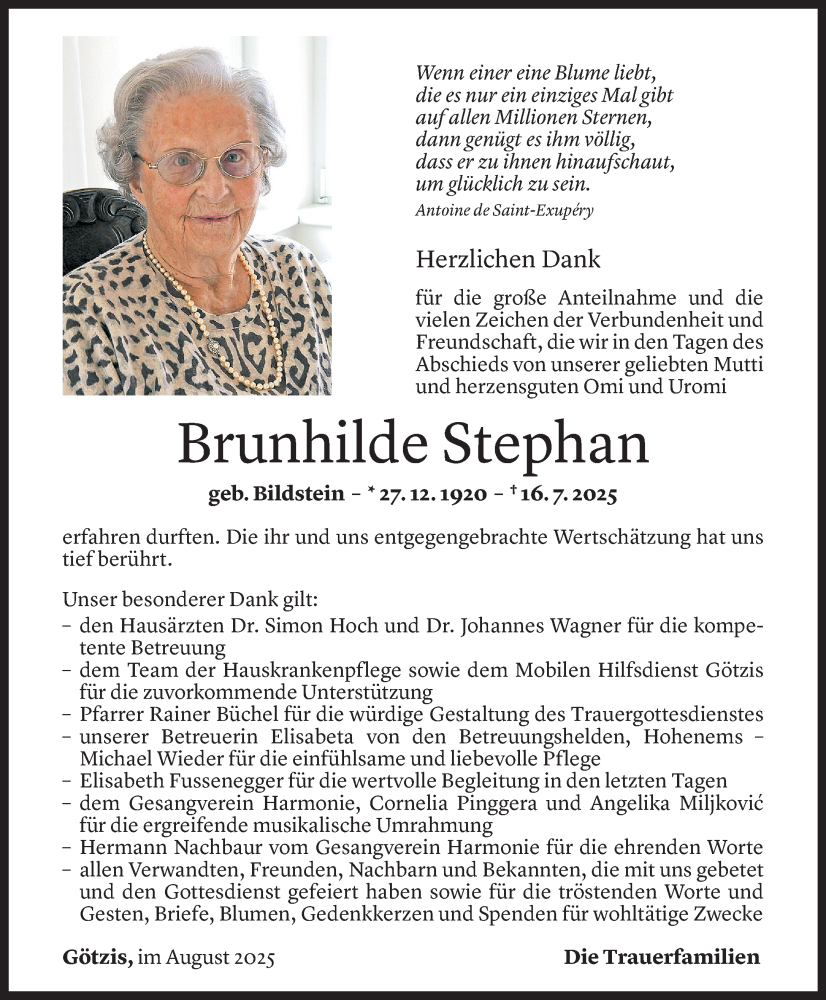  Todesanzeige für Brunhilde Stephan vom 07.08.2025 aus Vorarlberger Nachrichten
