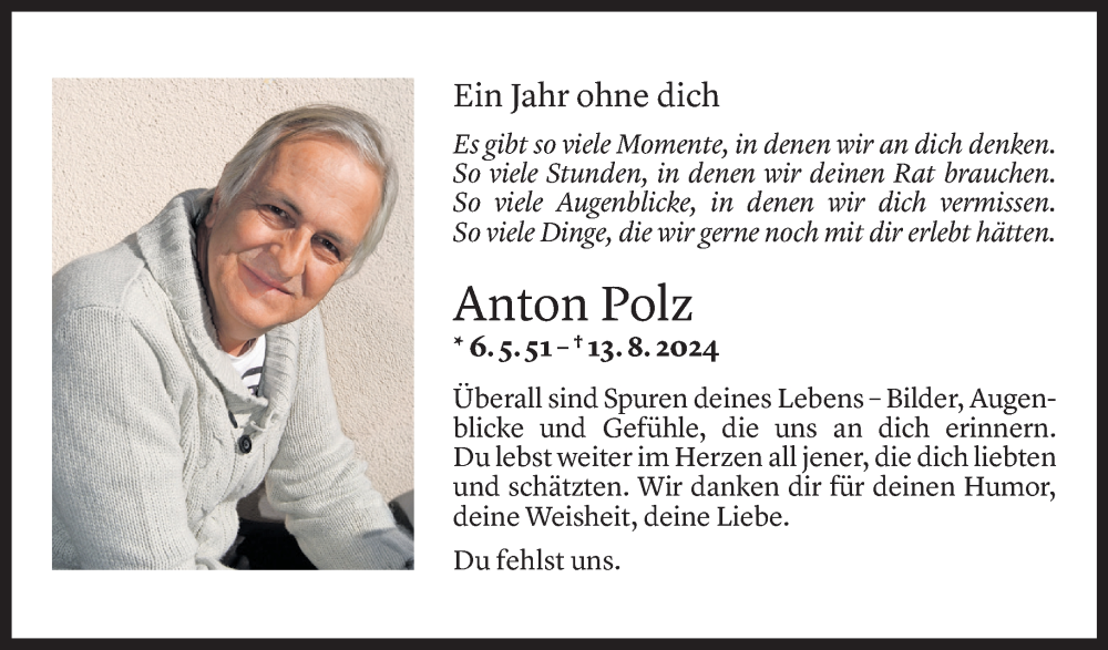  Todesanzeige für Anton Polz vom 11.08.2025 aus Vorarlberger Nachrichten