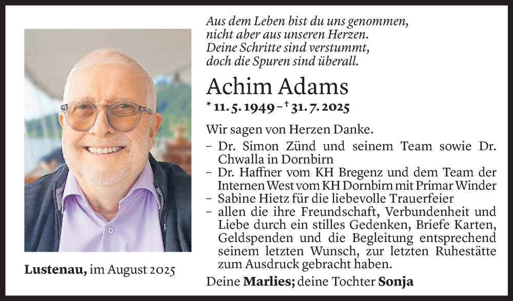  Todesanzeige für Achim Adams vom 29.08.2025 aus Vorarlberger Nachrichten