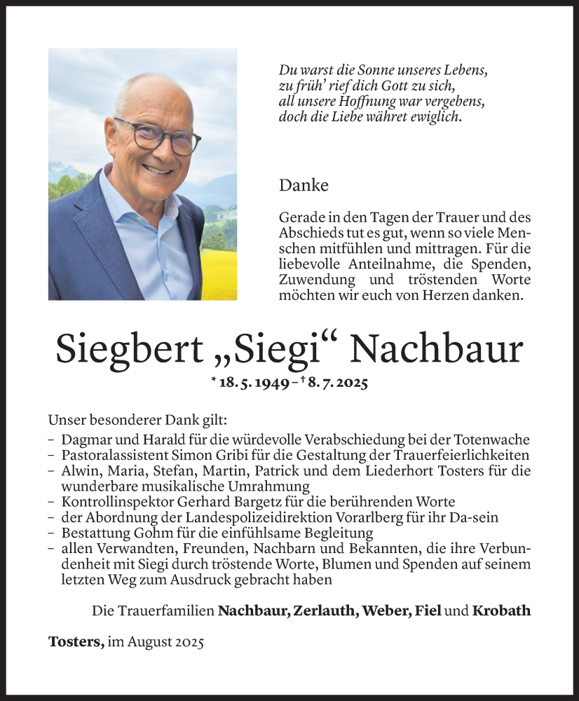  Todesanzeige für Siegbert Nachbaur vom 08.08.2025 aus Vorarlberger Nachrichten