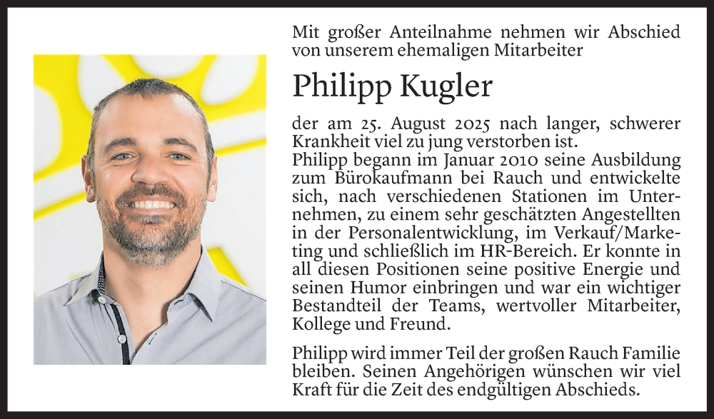  Todesanzeige für Philipp Kugler vom 28.08.2025 aus Vorarlberger Nachrichten
