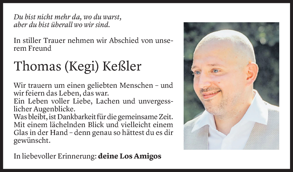  Todesanzeige für Thomas Keßler vom 22.08.2025 aus Vorarlberger Nachrichten