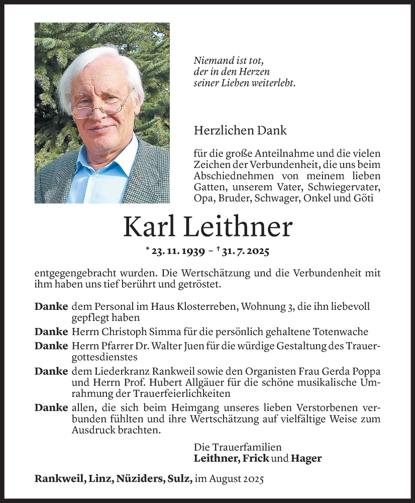  Todesanzeige für Karl Leithner vom 24.08.2025 aus Vorarlberger Nachrichten