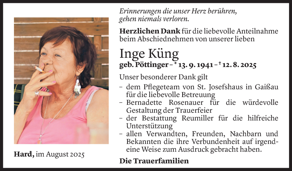  Todesanzeige für Inge Küng vom 29.08.2025 aus Vorarlberger Nachrichten