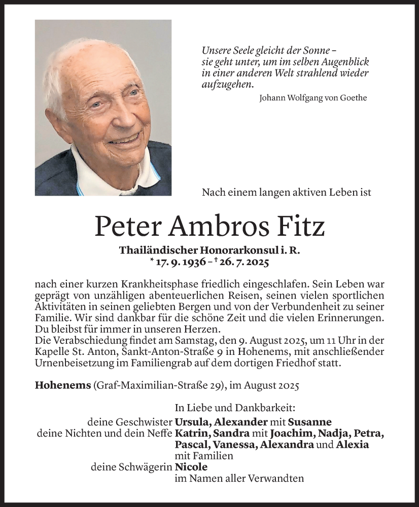  Todesanzeige für Peter Ambros Fitz vom 05.08.2025 aus Vorarlberger Nachrichten