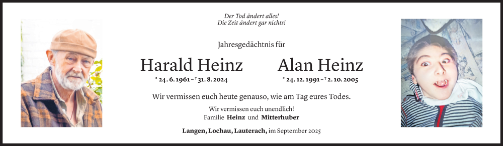  Todesanzeige für Harald Heinz vom 31.08.2025 aus Vorarlberger Nachrichten