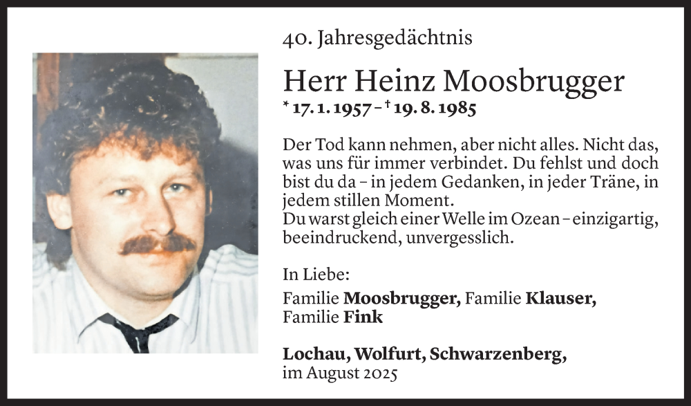  Todesanzeige für Heinz Moosbrugger vom 11.08.2025 aus Vorarlberger Nachrichten
