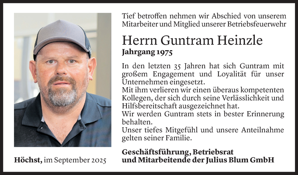  Todesanzeige für Guntram Heinzle vom 02.09.2025 aus Vorarlberger Nachrichten