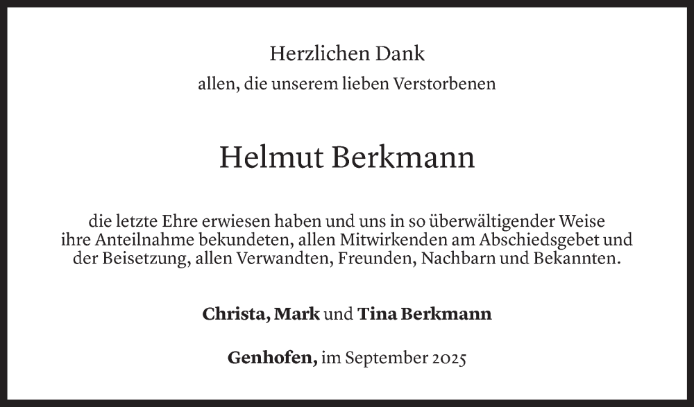  Todesanzeige für Helmut Berkmann vom 05.09.2025 aus Vorarlberger Nachrichten