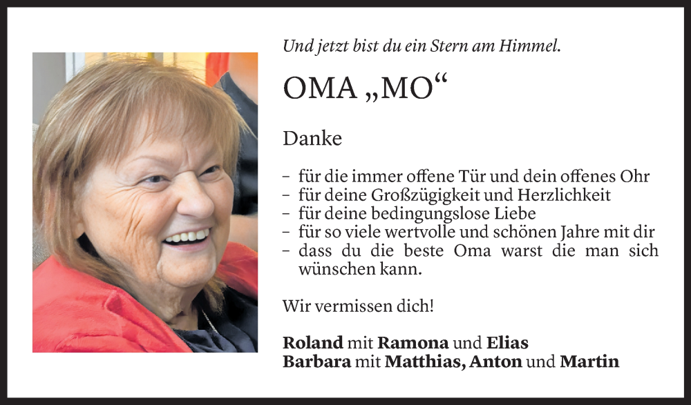  Todesanzeige für Monika Gross vom 03.09.2025 aus Vorarlberger Nachrichten