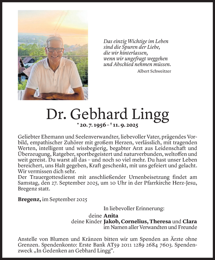  Todesanzeige für Gebhard Lingg vom 20.09.2025 aus Vorarlberger Nachrichten