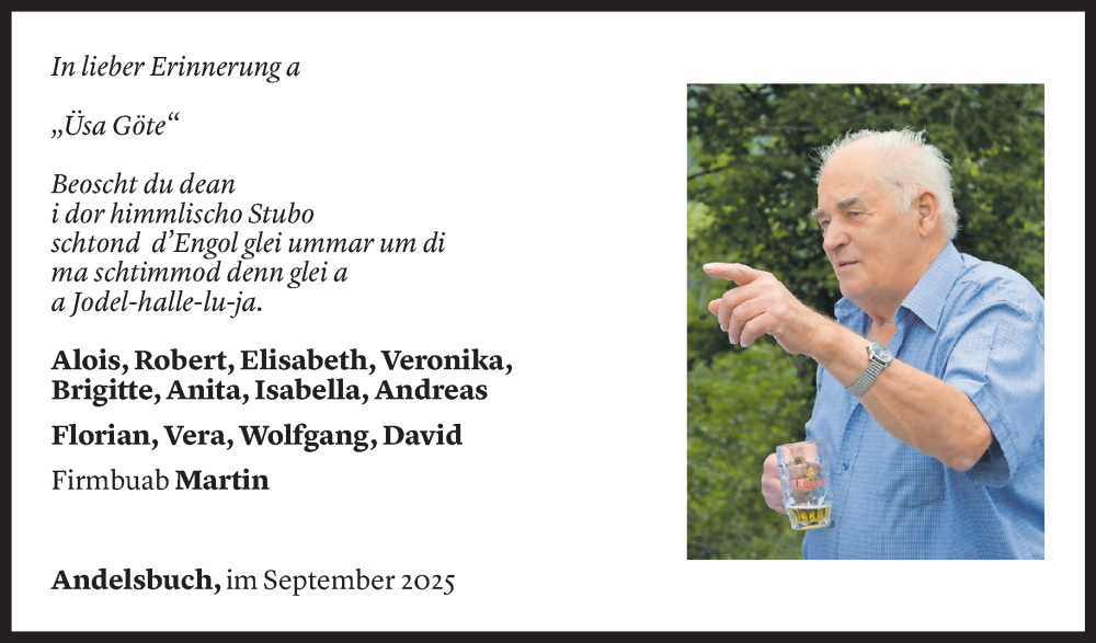  Todesanzeige für Jodok Fink vom 23.09.2025 aus Vorarlberger Nachrichten