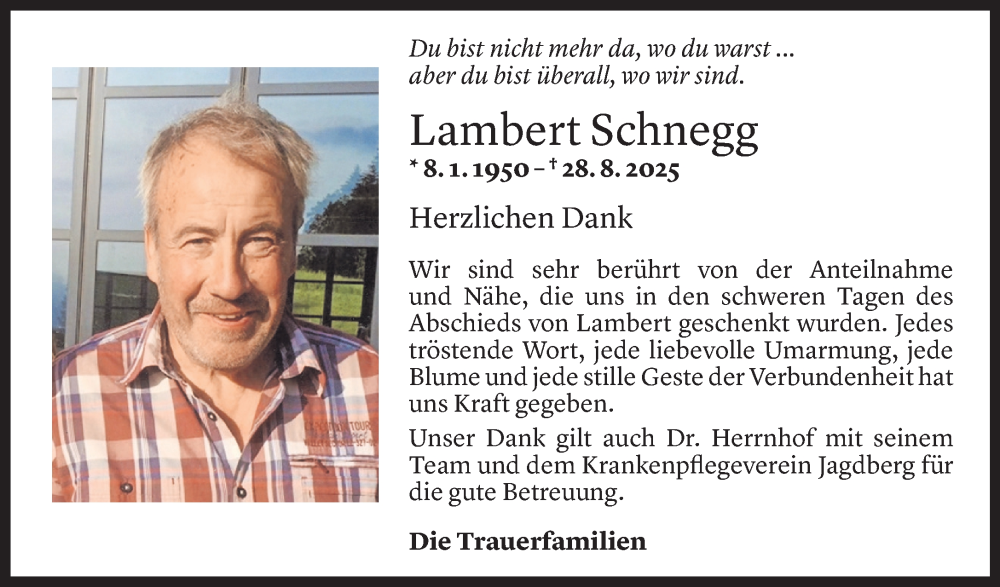  Todesanzeige für Lambert Schnegg vom 26.09.2025 aus Vorarlberger Nachrichten