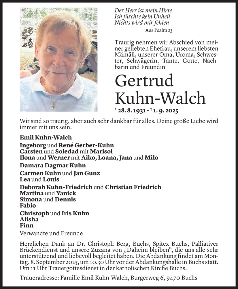  Todesanzeige für Gertrud Kuhn-Walch vom 03.09.2025 aus Vorarlberger Nachrichten