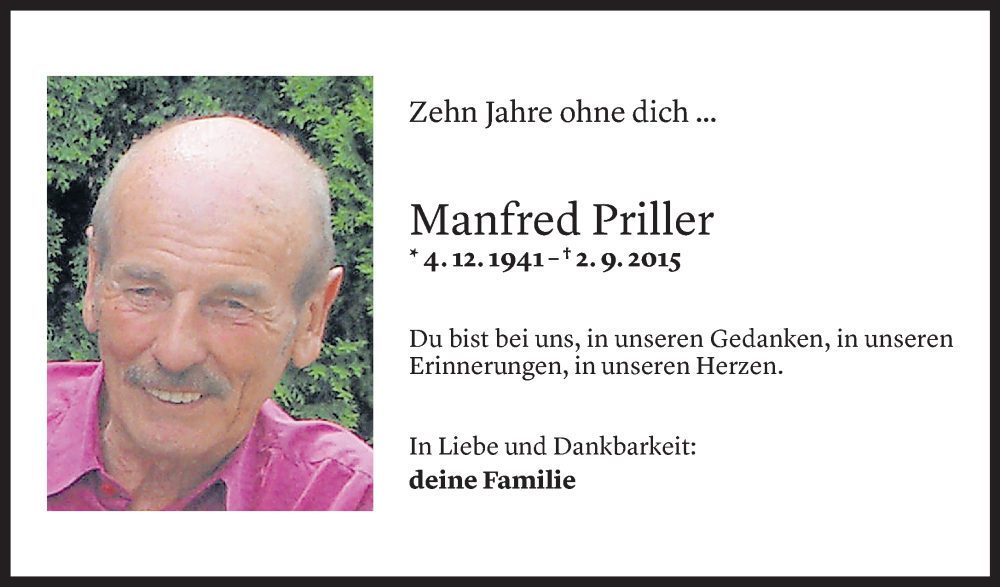  Todesanzeige für Manfred Priller vom 05.09.2025 aus Vorarlberger Nachrichten