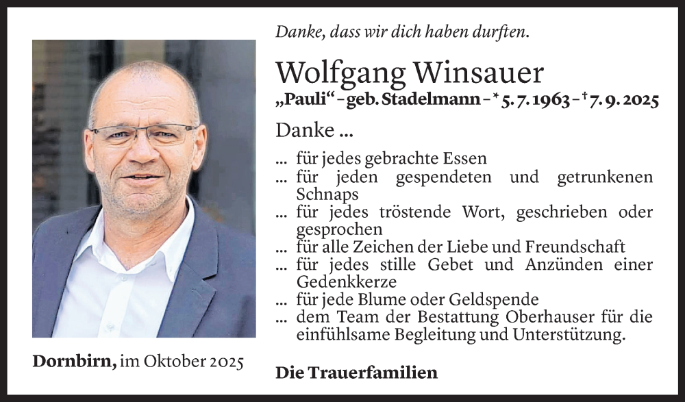  Todesanzeige für Wolfgang Winsauer vom 29.09.2025 aus Vorarlberger Nachrichten