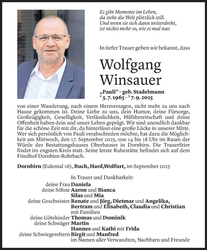  Todesanzeige für Wolfgang Winsauer vom 12.09.2025 aus Vorarlberger Nachrichten