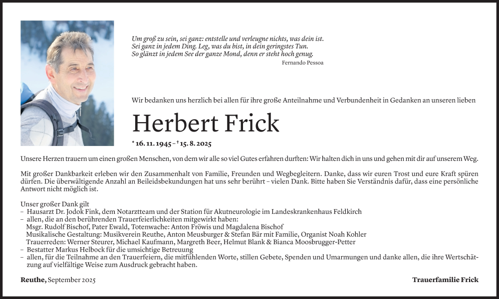  Todesanzeige für Herbert Frick vom 22.09.2025 aus Vorarlberger Nachrichten