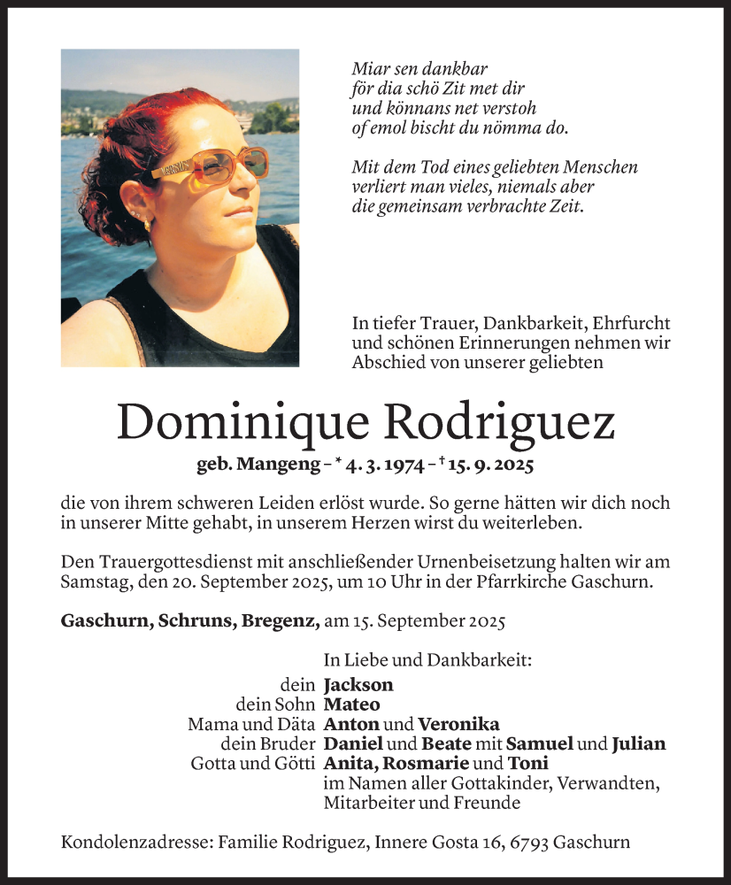  Todesanzeige für Dominique Rodriguez vom 17.09.2025 aus Vorarlberger Nachrichten