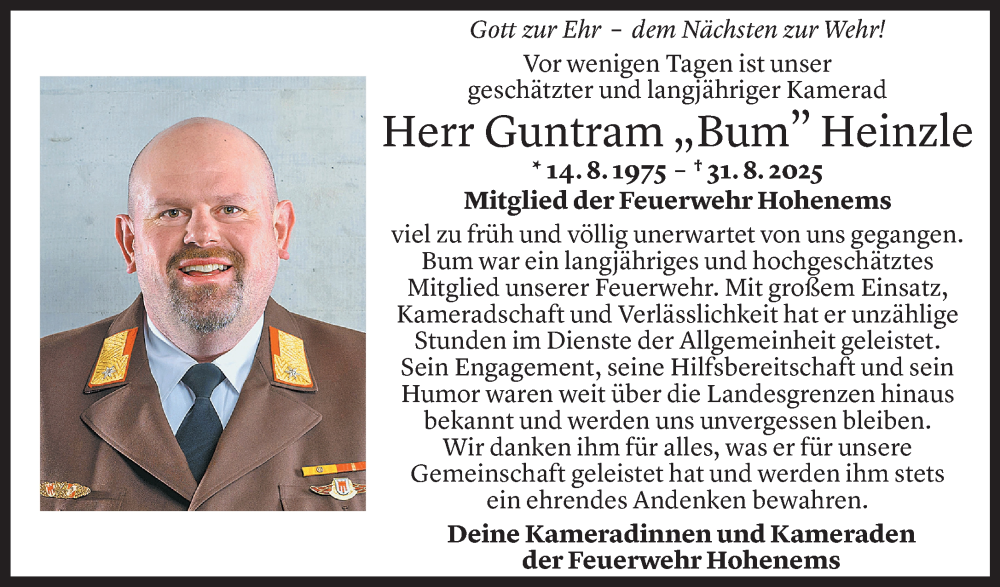  Todesanzeige für Guntram Heinzle vom 02.09.2025 aus Vorarlberger Nachrichten