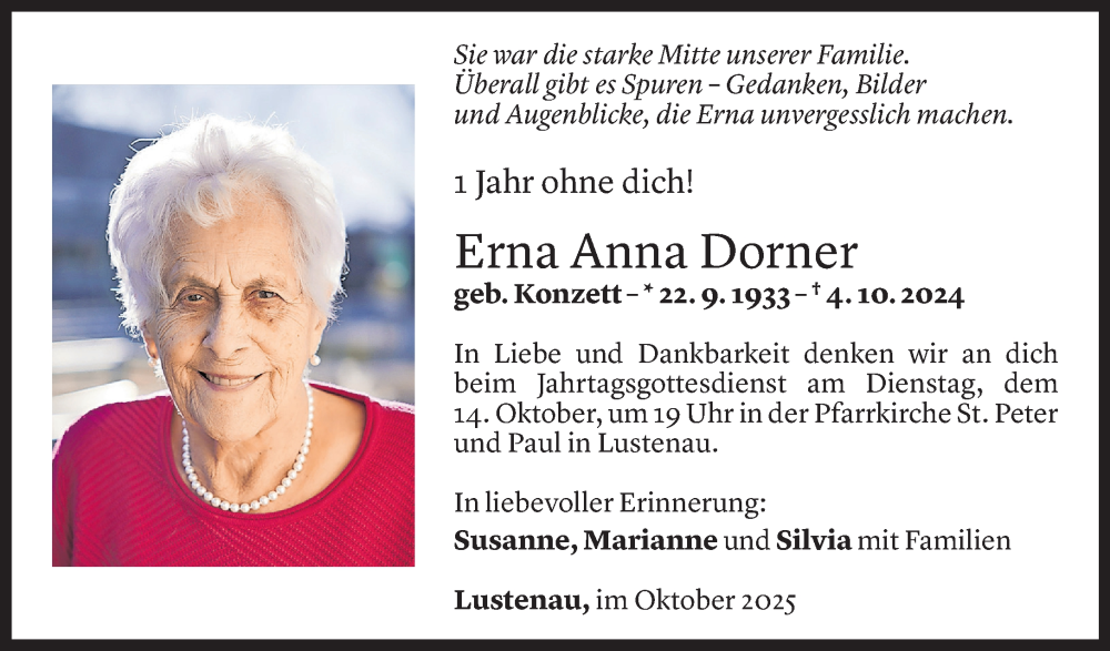  Todesanzeige für Erna Dorner vom 03.10.2025 aus Vorarlberger Nachrichten