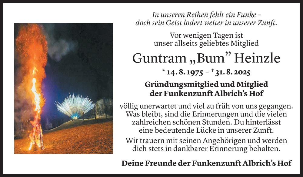 Todesanzeige für Guntram Heinzle vom 03.09.2025 aus Vorarlberger Nachrichten