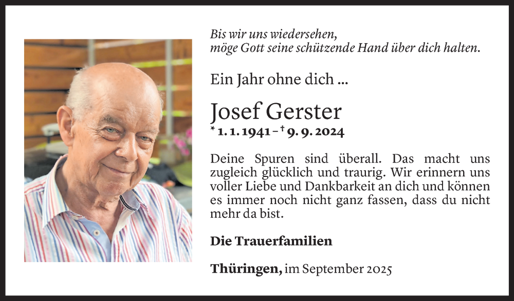  Todesanzeige für Josef Gerster vom 06.09.2025 aus Vorarlberger Nachrichten
