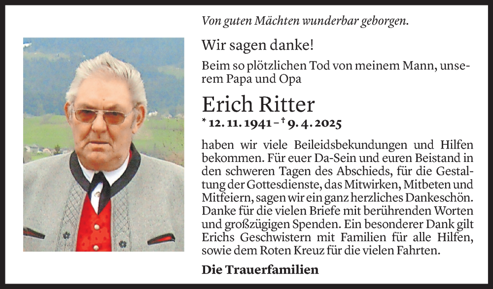 Todesanzeige für Erich Ritter vom 06.09.2025 aus Vorarlberger Nachrichten