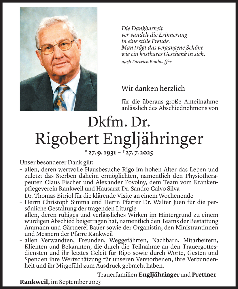  Todesanzeige für Rigobert Engljähringer vom 12.09.2025 aus Vorarlberger Nachrichten