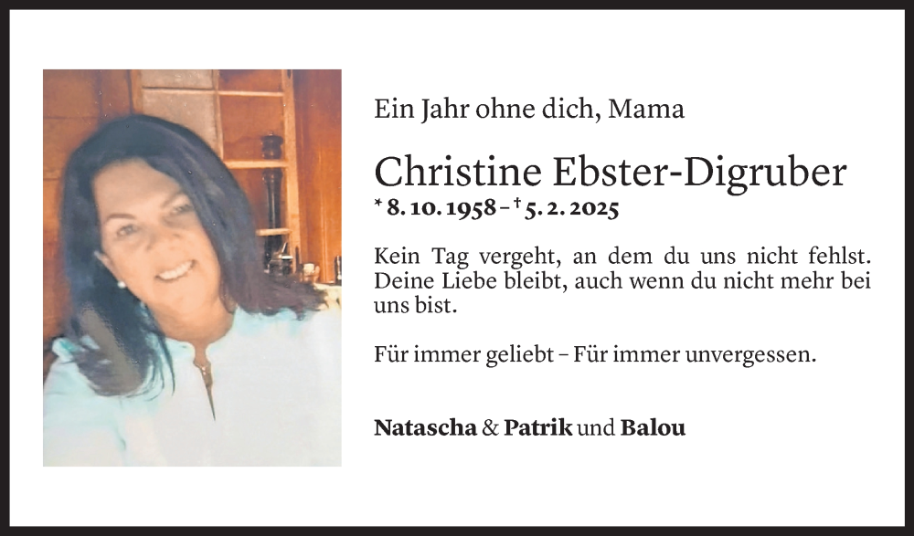  Todesanzeige für Christine Ebster vom 04.02.2026 aus Vorarlberger Nachrichten