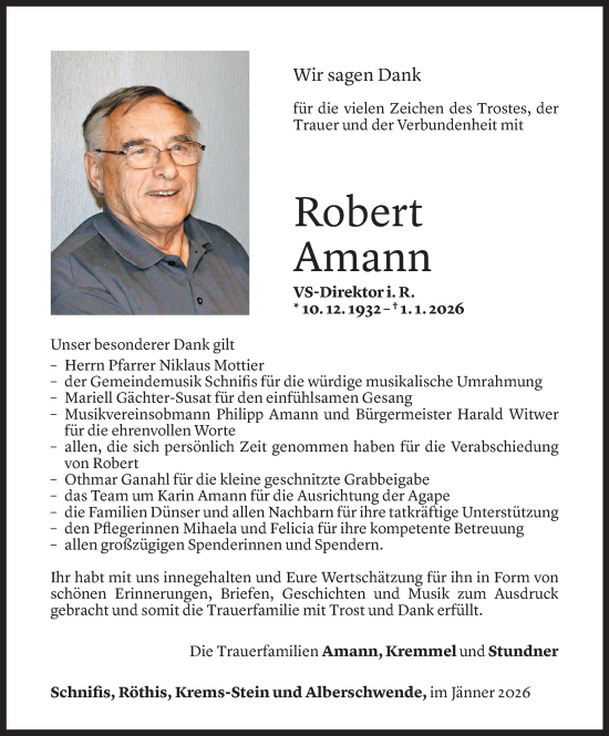 Todesanzeige von Robert Amann von Vorarlberger Nachrichten