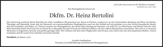 Todesanzeige von Heinz Bertolini von Vorarlberger Nachrichten