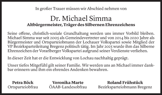 Todesanzeige von Michael Simma von Vorarlberger Nachrichten