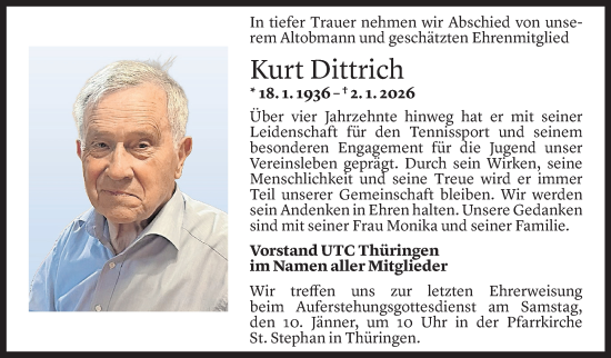 Todesanzeige von Kurt Dittrich von Vorarlberger Nachrichten