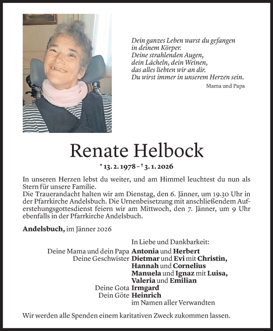 Todesanzeige von Renate Helbock von VN