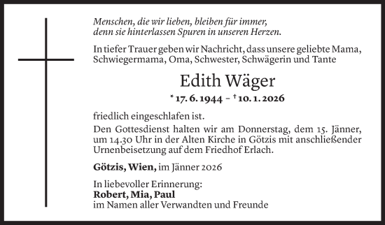 Todesanzeige von Edith Wäger von VN
